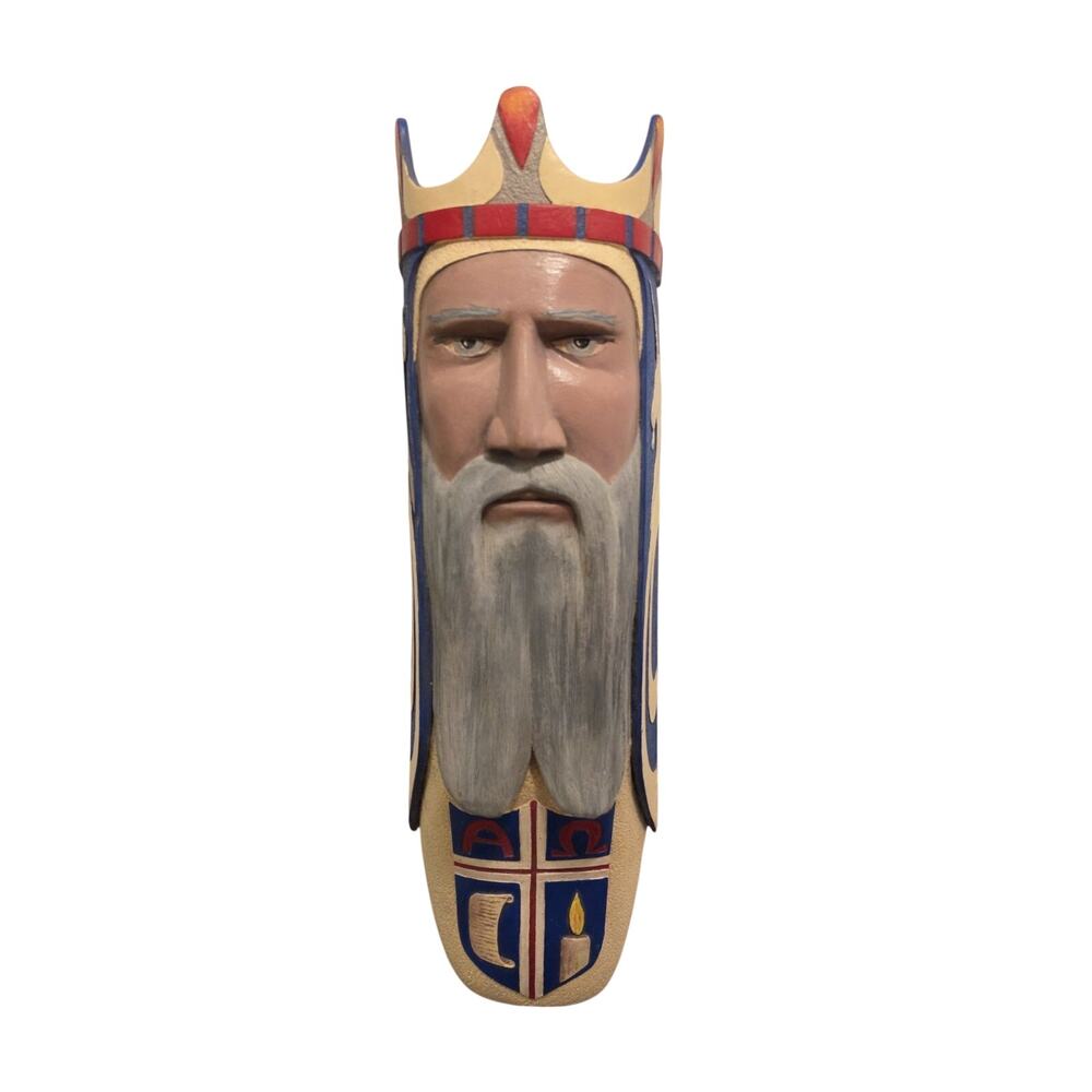 Christ Our King Hand Carved Religious Wall Hanging Alpha Omega Light Signed 19in